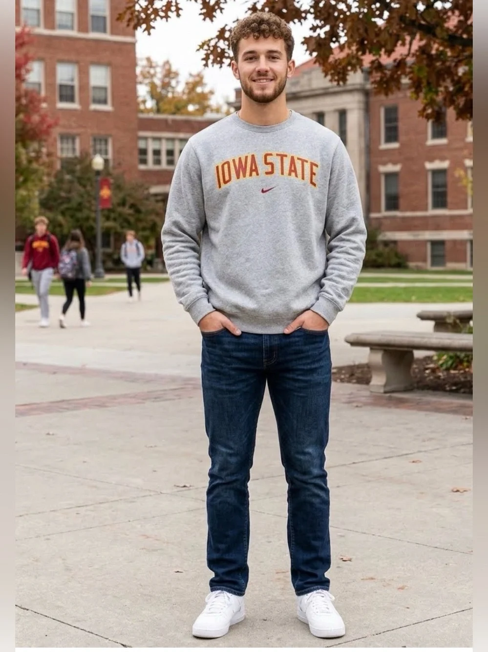 Nike Men's Size L Gray Iowa State Crewneck Sweatshirt with Gold Red Logo